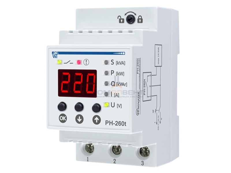 Однофазное реле контроля напряжения РН-260Т 63А на DIN-рейку
